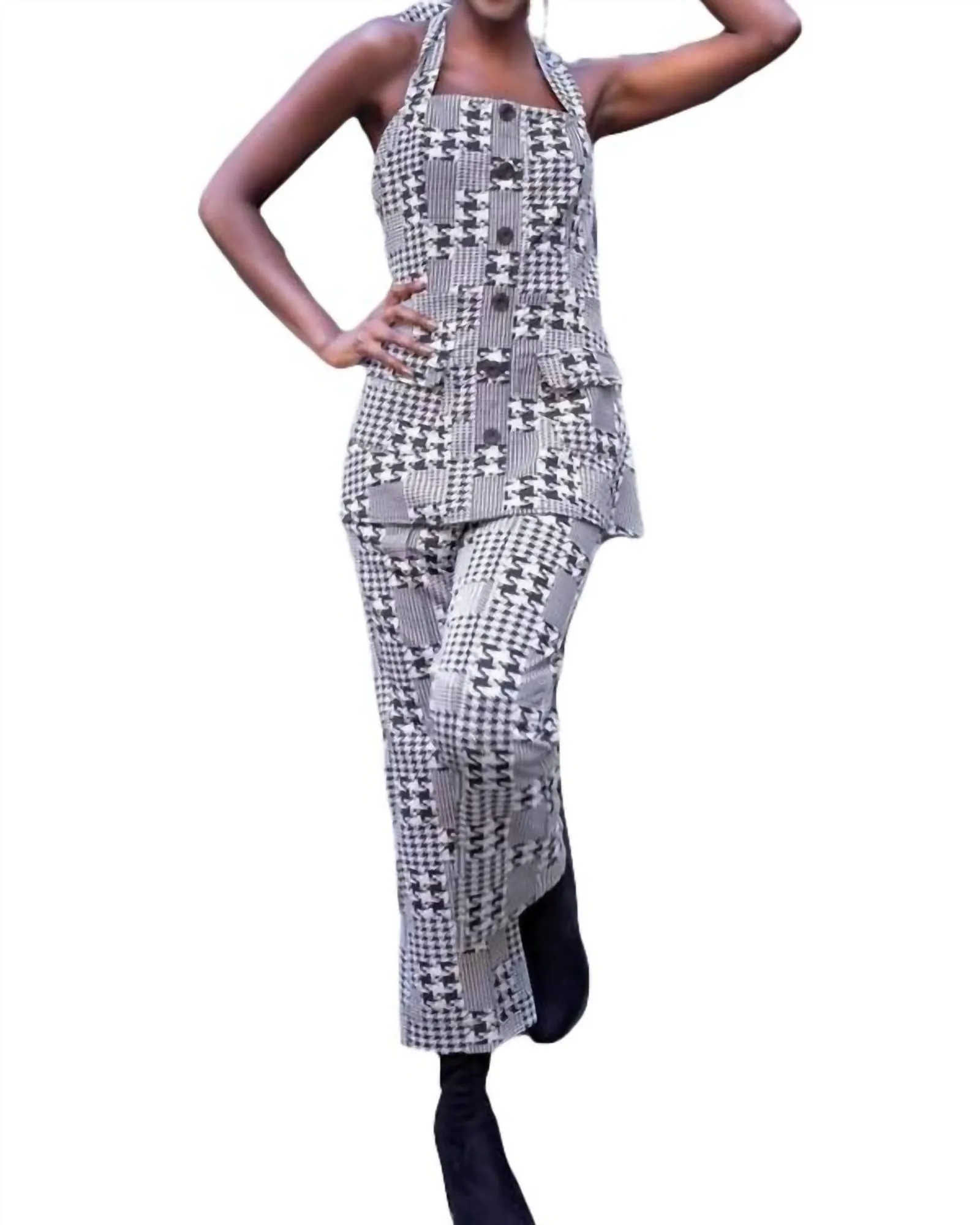 Plaid Pant Set In Black/White | Black/White
