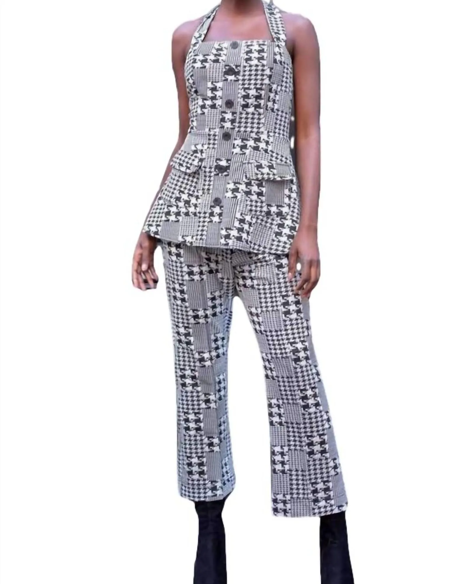 Plaid Pant Set In Black/White | Black/White