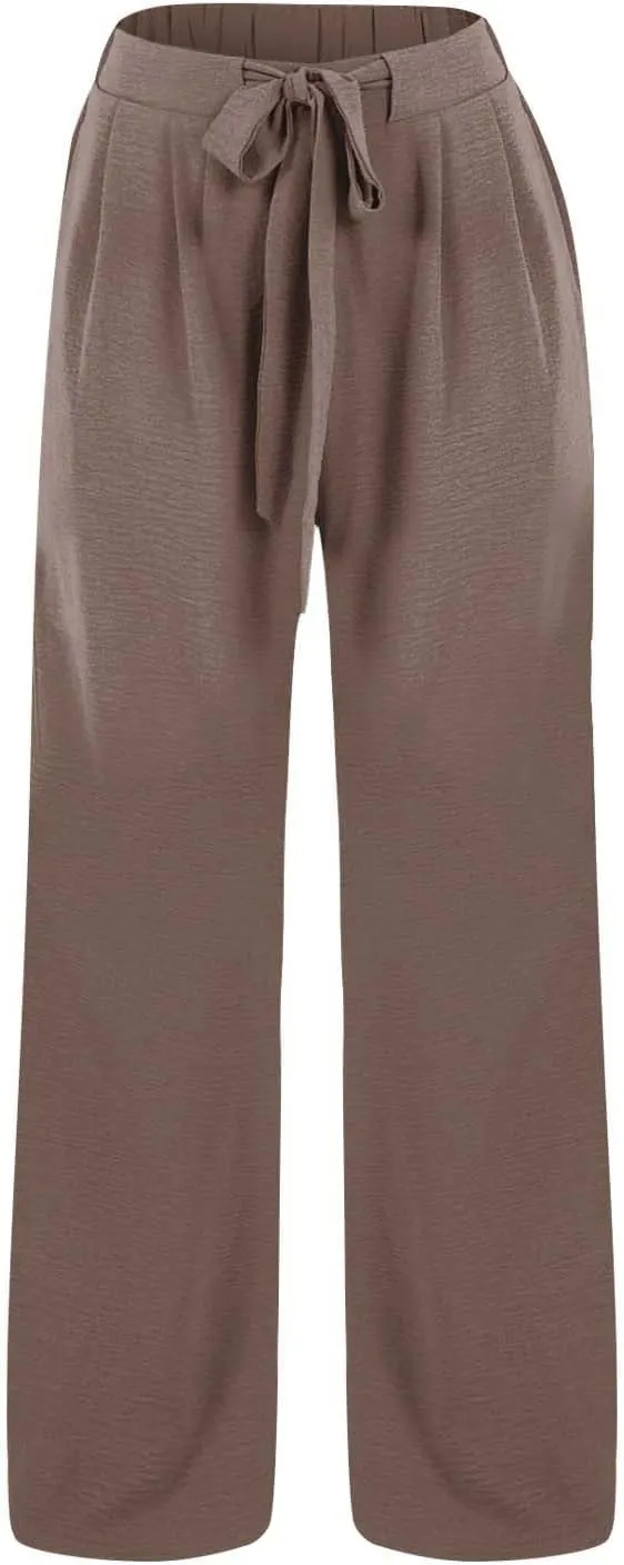 Summer Women High Waisted Cotton Linen Palazzo Pants Wide Leg Lounge Long Pant Trousers with Pocket