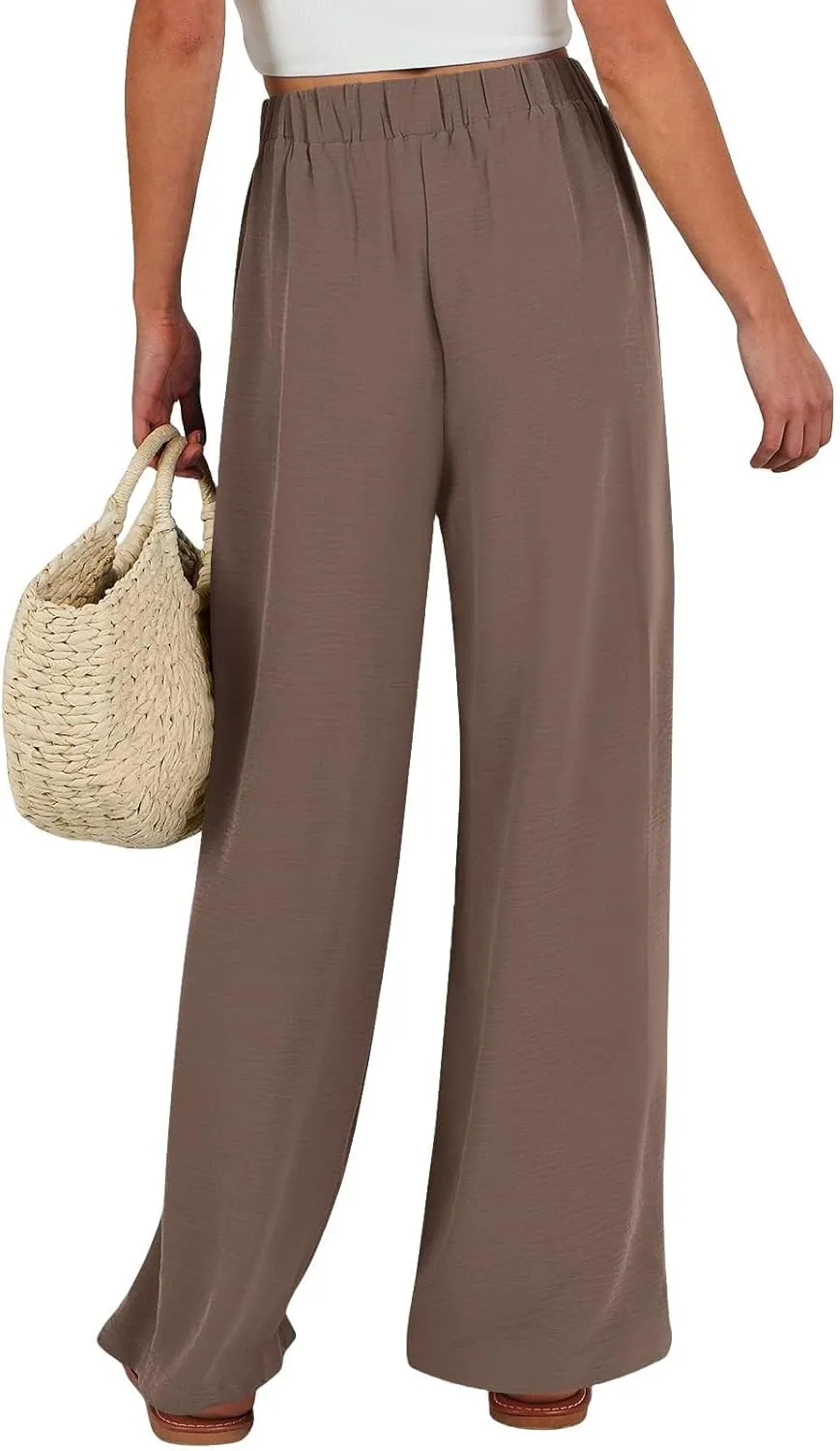 Summer Women High Waisted Cotton Linen Palazzo Pants Wide Leg Lounge Long Pant Trousers with Pocket