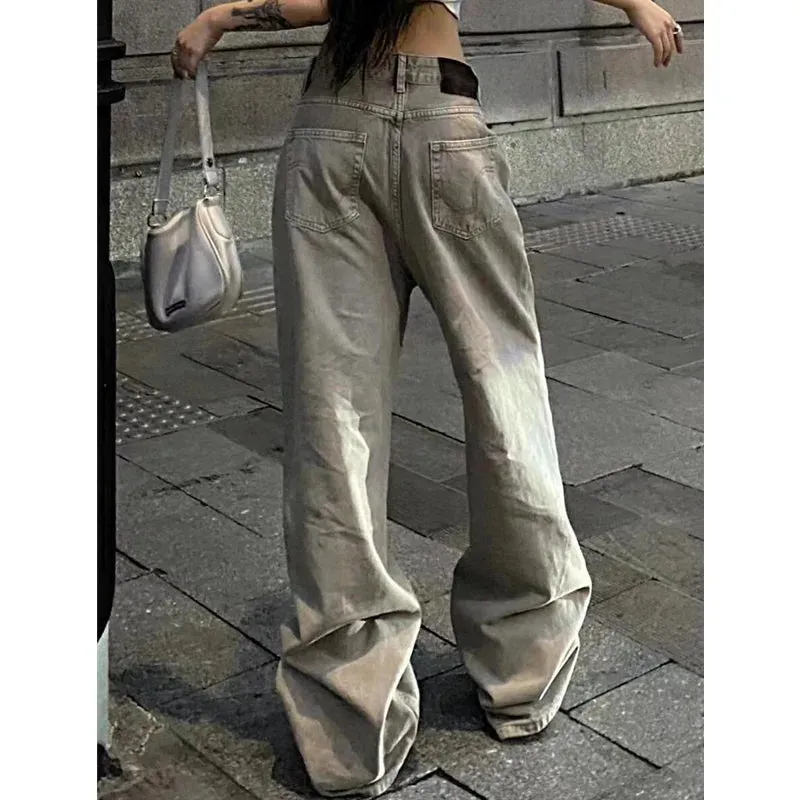 TAVIMART  -  Women's Casual Retro Wide Leg Baggy Denim Trouser Harajuku Solid High Waist Loose Jeans Autumn American Vintage Pants